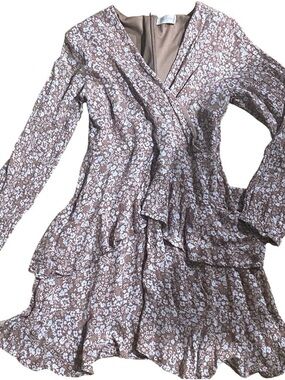 ❤️ Altar’d State “Mia” Women's Brown White Floral Wrap Dress XS